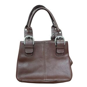 Tignanello Brown Square Boxy Leather Handbag Purse Bag double handle small tote